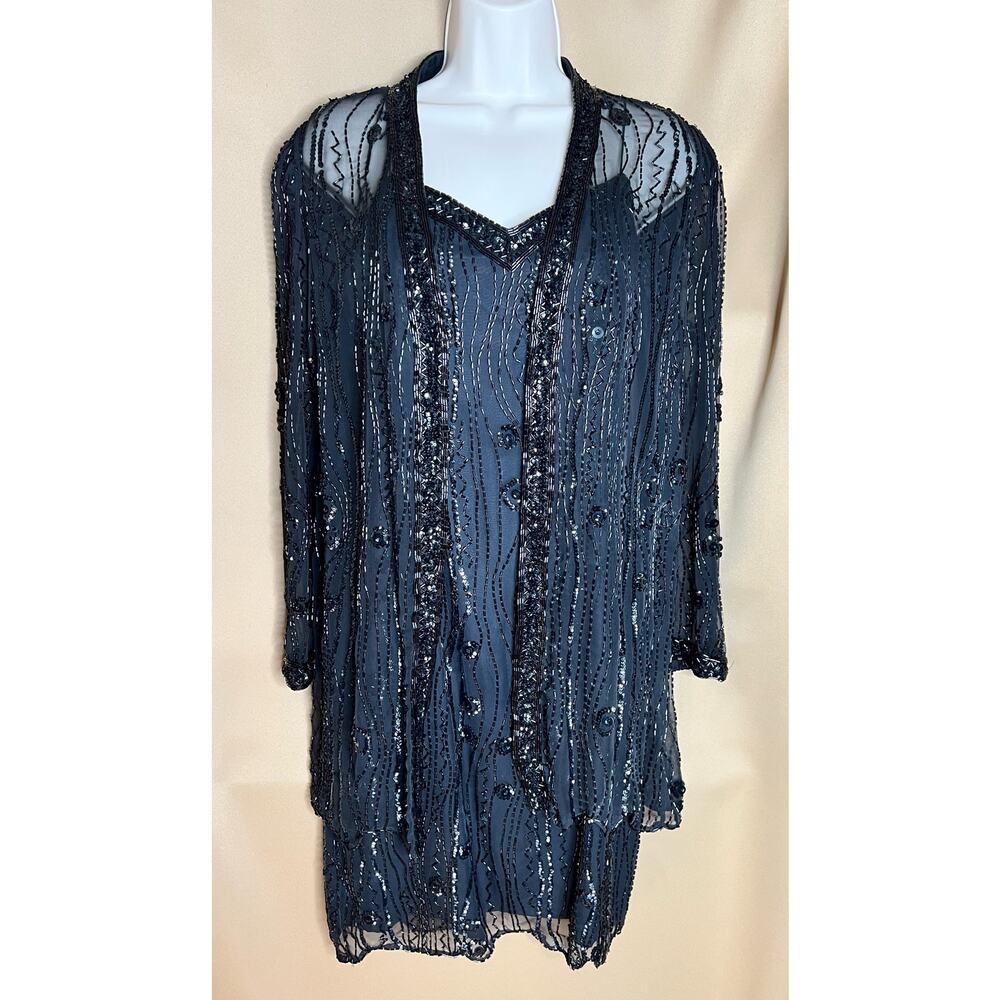 Nadine Boutique Black Beaded Sheath Dress and Jacket 5/6 Vintage - Picture 8 of 9
